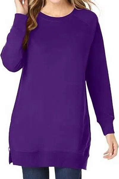 Sympli Funnel Neck Pullover Sweatshirt In Blackberry In Multi