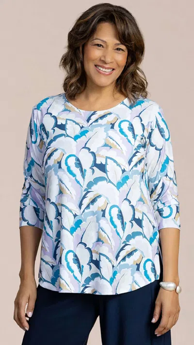 Sympli Go To Classic T Relax 3/4 Sleeve Top In Feathered Floral In Blue