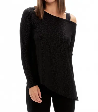 Sympli One Shoulder Long Sleeve Top In Black Animal