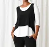 Sympli Pleat Back Smock Top In Black In Black