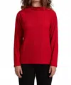 Sympli Popcorn Waffle Funnel Neck Top In Poppy In Red