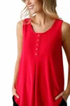 Sympli Sleeveless Diva Henley Tank In Watermelon In Red