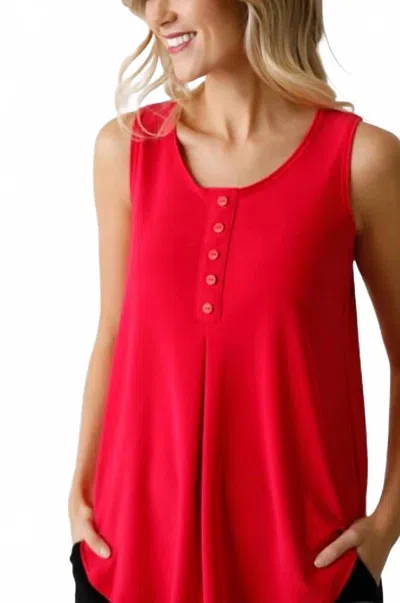 Sympli Sleeveless Diva Henley Tank In Watermelon In Red