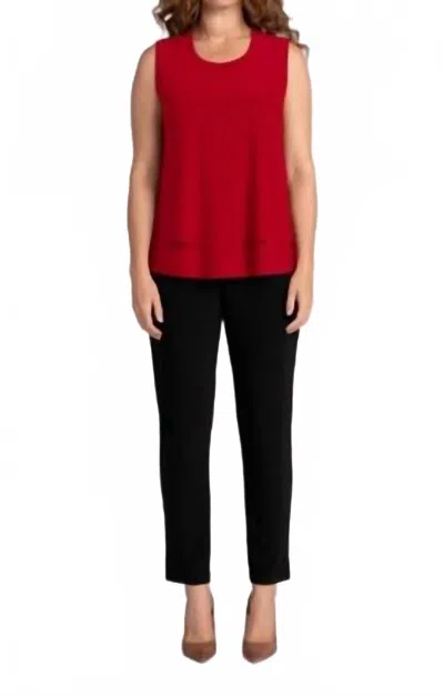 Sympli Sleeveless Double Layer Shell Top With Jewel Neck In Poppy In Red