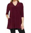 Sympli V Ruched Tunic Top In Pomegranate In Red