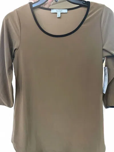 Sympli Women's Tipped Go To Classic 3/4 Sleeve Top In Brown Black