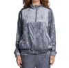 Sympli Crinkle Velvet Funnel Pullover Sweater In Grey In Multi