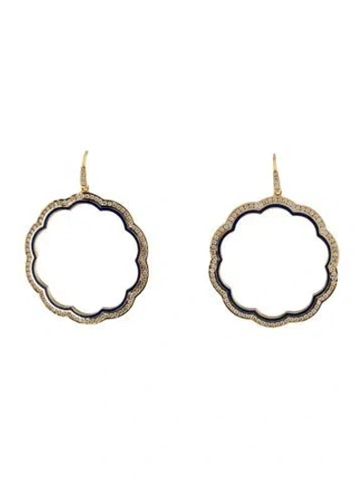 Pre-owned Syna 18k 1.00ctw Diamond & Enamel Drop Earrings In Blue