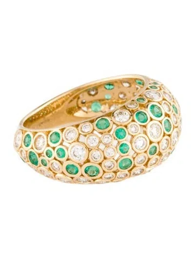 Pre-owned Syna 18k 1.23ctw Diamond & Emerald Cosmic Dome Cocktail Ring In Multi