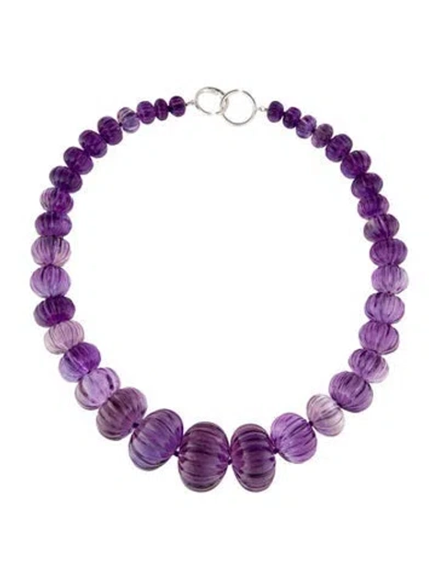 Pre-owned Syna 18k Amethyst & Diamond Graduated Bead Strand Necklace, 19.25" In Multi