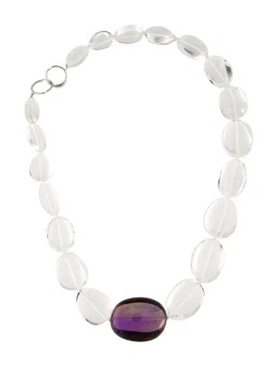 Pre-owned Syna 18k Amethyst, Quartz & Diamond Graduated Bead Strand Necklace, 22" In Multi