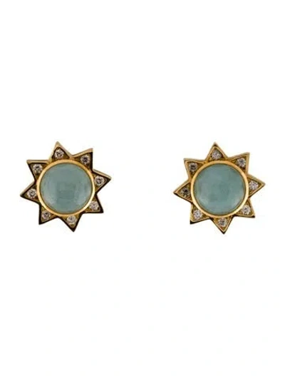 Pre-owned Syna 18k Aquamarine & Diamond Stud Earrings In Multi