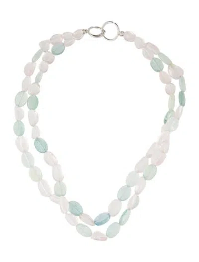 Pre-owned Syna 18k Aquamarine, Rose Quartz, & Diamond Multistrand Necklace, 18.5"