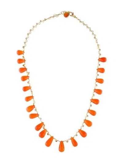 Pre-owned Syna 18k Carnelian & Diamond Necklace, 18" In Multi