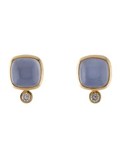 Pre-owned Syna 18k Chalcedony & Diamond Candy Mini Sugarloaf Stud Earrings In Multi