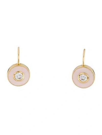 Pre-owned Syna 18k Diamond & Enamel Drop Earrings In Pink