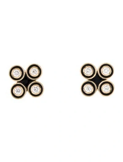 Pre-owned Syna 18k Diamond & Enamel Stud Earrings In Black