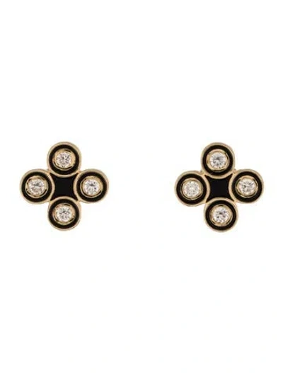 Pre-owned Syna 18k Diamond & Enamel Stud Earrings In Black