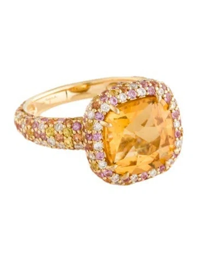 Pre-owned Syna 18k Diamond, Sapphire & Citrine Cocktail Ring In Multicolor