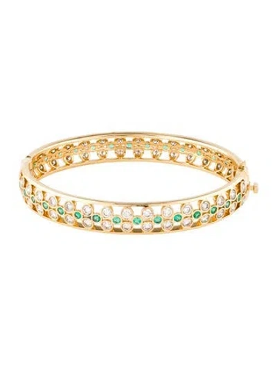 Pre-owned Syna 18k Emerald & Diamond Cosmic Bangle Bracelet, 6.25" In Multi