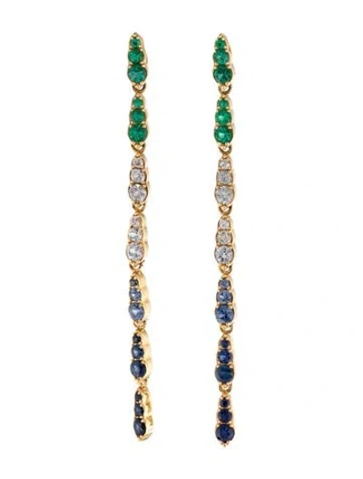 Pre-owned Syna 18k Emerald & Sapphire Drop Earrings In Multicolor