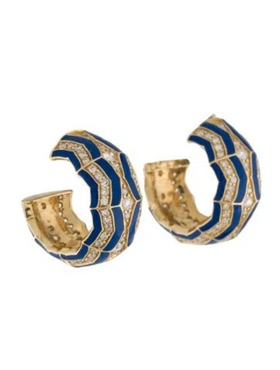 Pre-owned Syna 18k Enamel & 1.00ctw Diamond Huggies In Multi