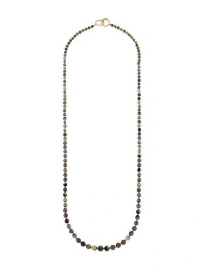 Pre-owned Syna 18k Graduated Treated Opal Bead & Diamond Necklace, 37" In Multi