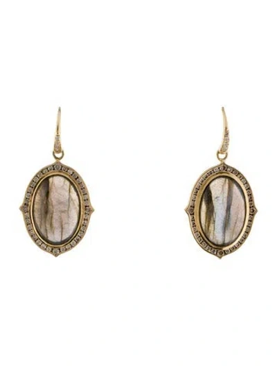 Pre-owned Syna 18k Labradorite & Diamond Drop Earrings In Multi