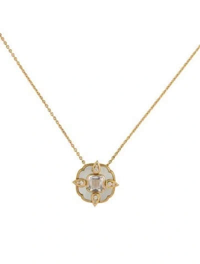 Pre-owned Syna 18k Mother Of Pearl, Quartz & Diamond Pendant Necklace, 18" In Multi