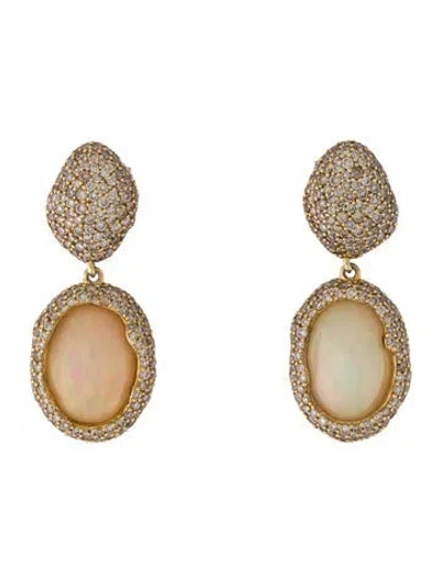 Pre-owned Syna 18k Opal & Diamond Drop Earrings In Multi