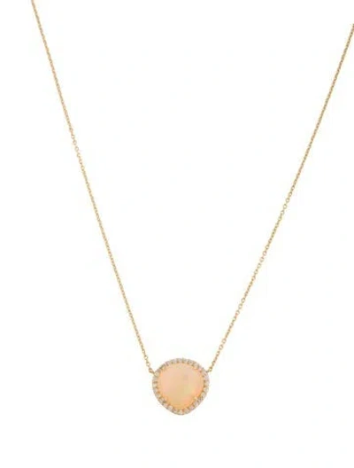 Pre-owned Syna 18k Opal & Diamond Pendant Necklace, 18" In Multicolor
