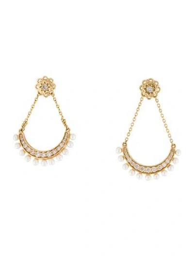 Pre-owned Syna 18k Pearl & Diamond Drop Earrings In Multi