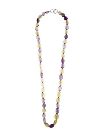 Pre-owned Syna 18k Quartz, Amethyst & Diamond Bead Necklace, 38" In Multi