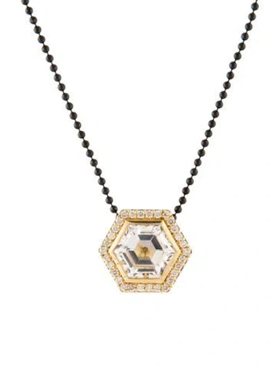 Pre-owned Syna 18k Quartz & Diamond Hex Pendant Necklace, 17.75" In Multi