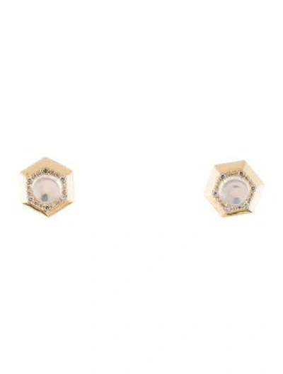 Pre-owned Syna 18k Quartz & Diamond Hexagon Stud Earrings In Multi