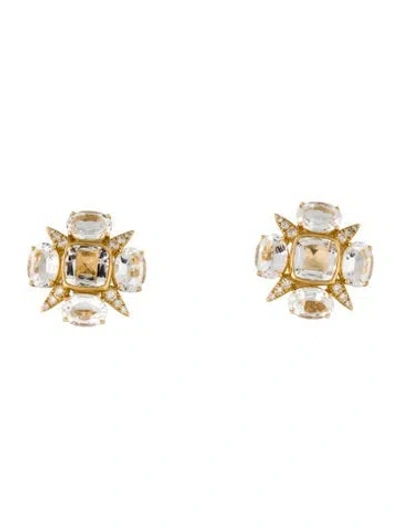 Pre-owned Syna 18k Quartz & Diamond Stud Earrings In Multi