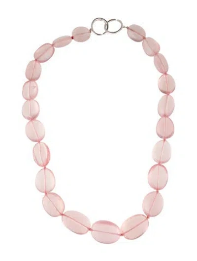 Pre-owned Syna 18k Rose Quartz & Diamond Bead Strand Necklace, 19" In Multi