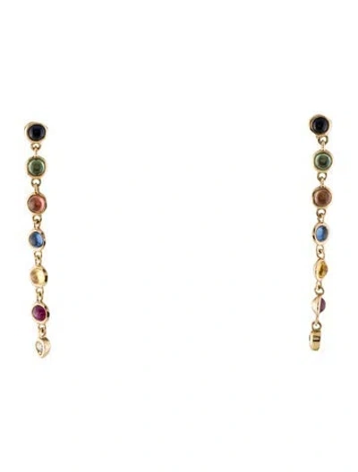 Pre-owned Syna 18k Sapphire, Ruby & Diamond Chakra Drop Earrings In Multi