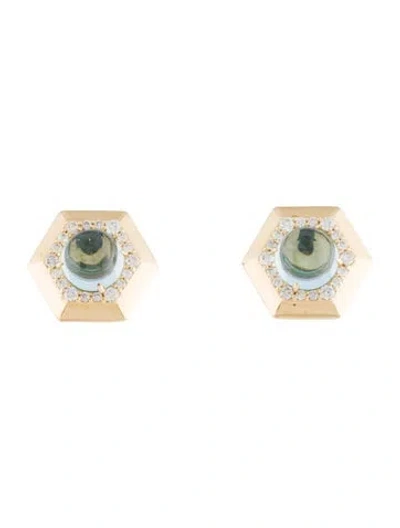 Pre-owned Syna 18k Topaz & Diamond Stud Earrings In Multi