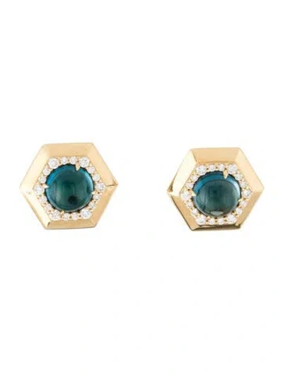 Pre-owned Syna 18k Topaz & Diamond Stud Earrings In Multi
