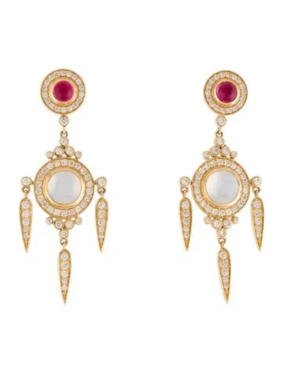 Pre-owned Syna 18k Tourmaline, Quartz & Diamond Drop Earrings In Multi