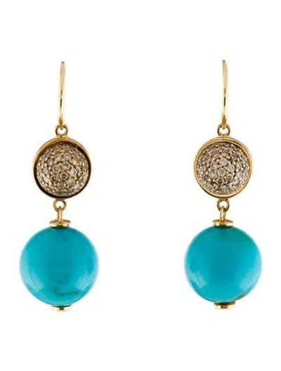 Pre-owned Syna 18k Turquoise & Diamond Drop Earrings In Multi
