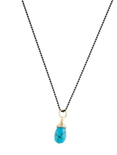 Pre-owned Syna 18k Turquoise & Diamond Drop Pendant Necklace, 17.75" In Multi
