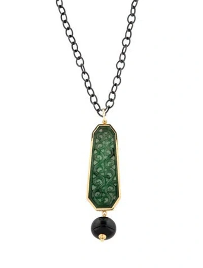 Pre-owned Syna Jadeite & Onyx Pendant Necklace, 30" In Multicolor