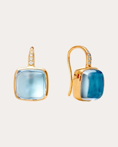 Syna Jewels Women's Blue Topaz & Diamond Sugarloaf Candy Drop Earrings