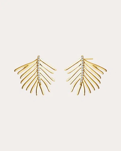 Syna Jewels Women's Diamond Jardin Palm Leaf Drop Earrings In Gold