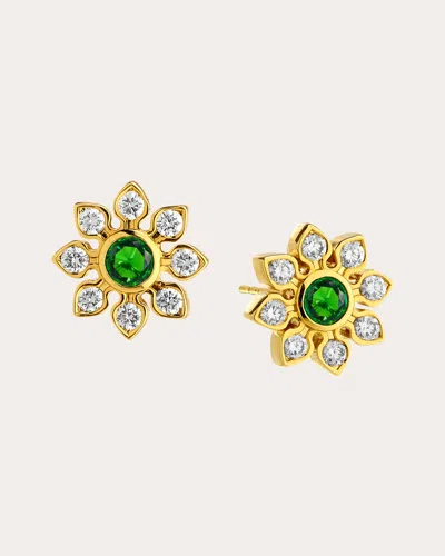 Syna Jewels Women's Emerald & Diamond Mogul Flower Stud Earrings In Green