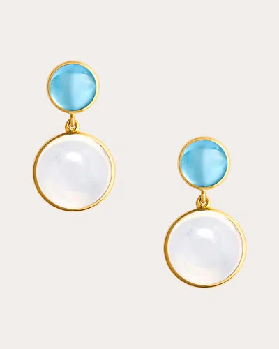 Syna Jewels Women's Moon Quartz & Blue Topaz Candy Double Drop Earrings In Multi