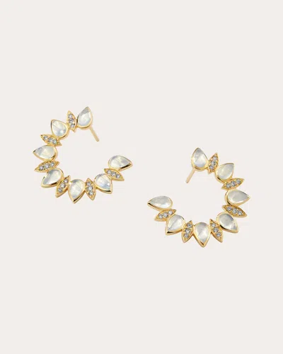 Syna Jewels Women's Moon Quartz Mogul Hoop Earrings In Gold