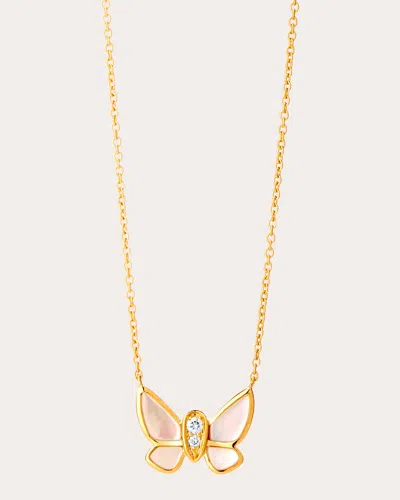 Syna Jewels Women's Mother Of Pearl Jardin Butterfly Pendant Necklace In Gold